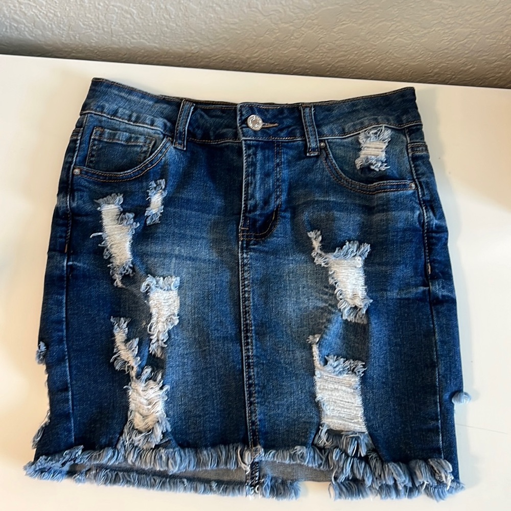 Distressed Denim Skirt